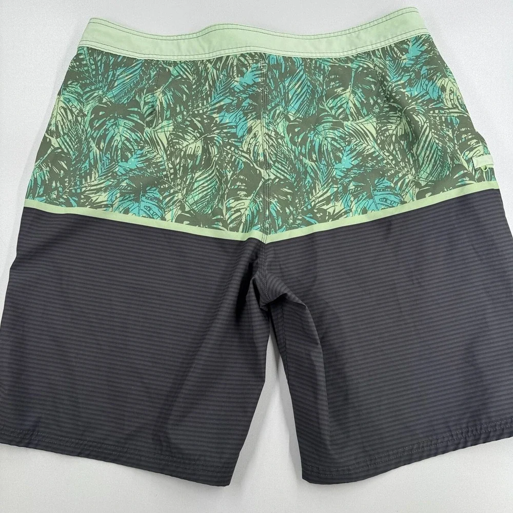 Wave Zone Swim Trunks Board Shorts MENS Gray Green Palm Leaves SIZE 38
